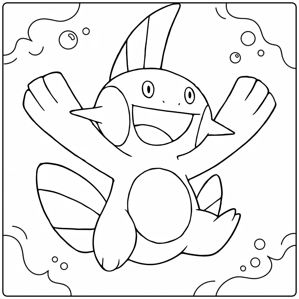Marshtomp Water Pokemon Cheerful Pose coloring page
