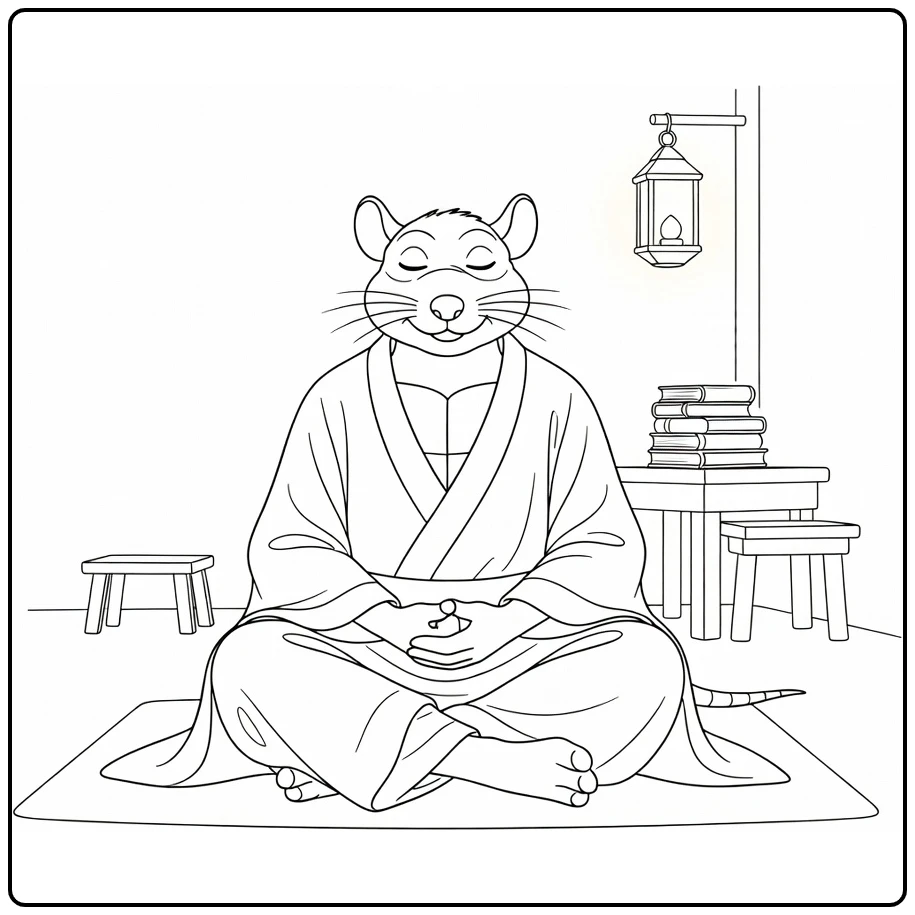 Master Splinter in Quiet Sewer Home with Books coloring page