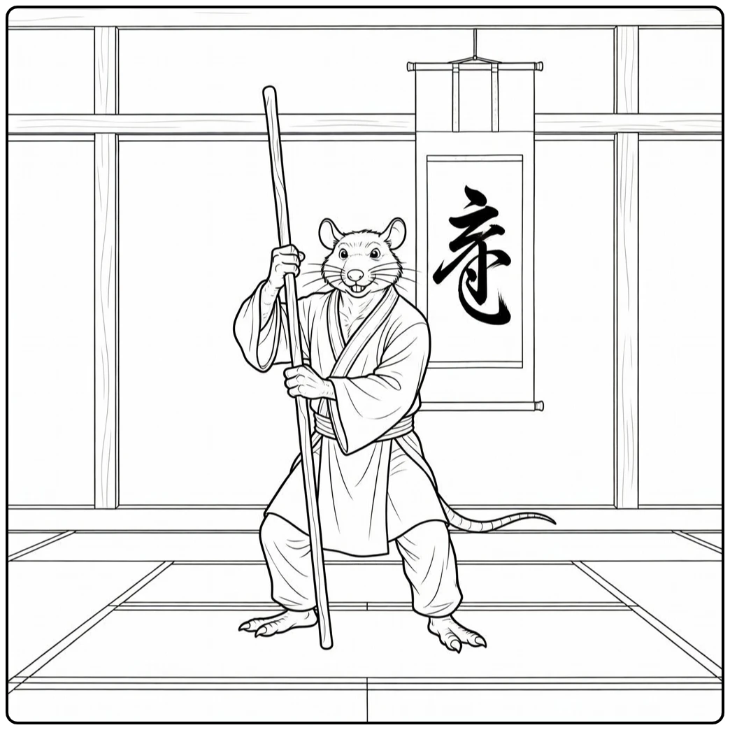 Master Splinter Battle Pose in Dojo coloring page