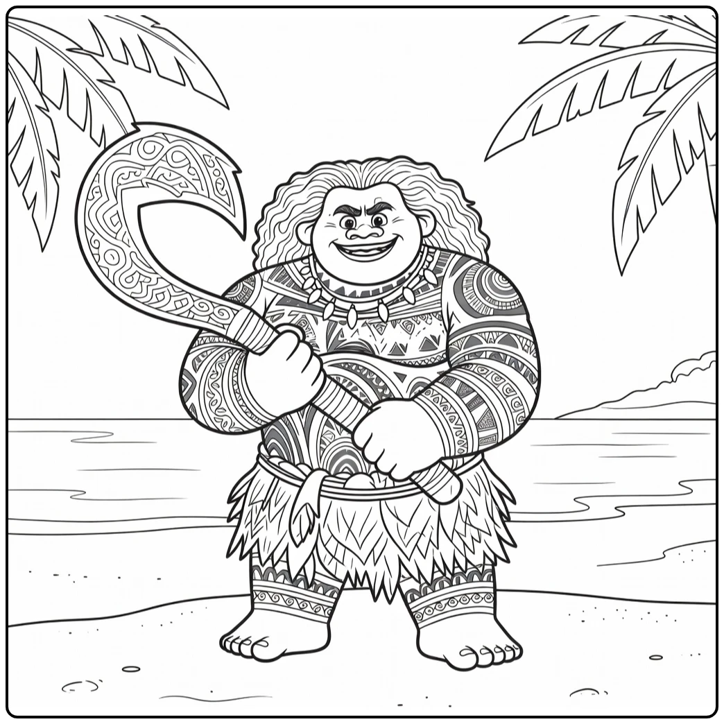 Maui Ready for Adventure with Hook and Horizon coloring page