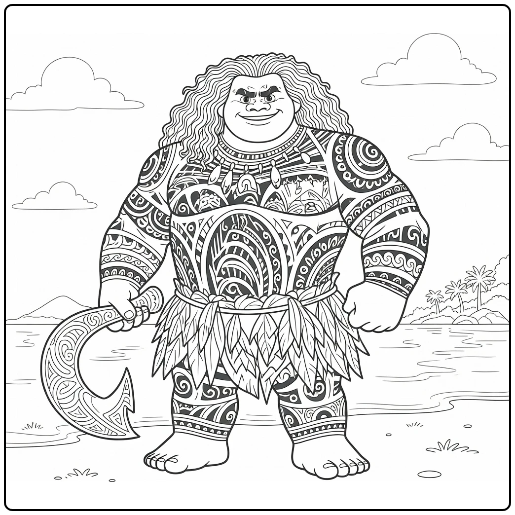 Maui Magical Hook and Tropical Clouds coloring page