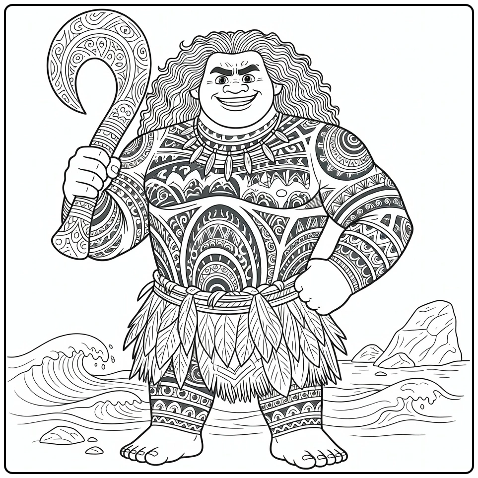 Maui with Magical Hook on Shoulder coloring page