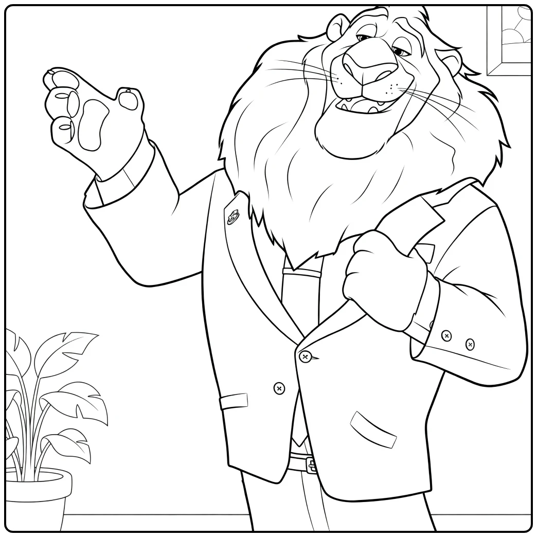 Mayor Lionheart Smiling Lion in Suit Office coloring page