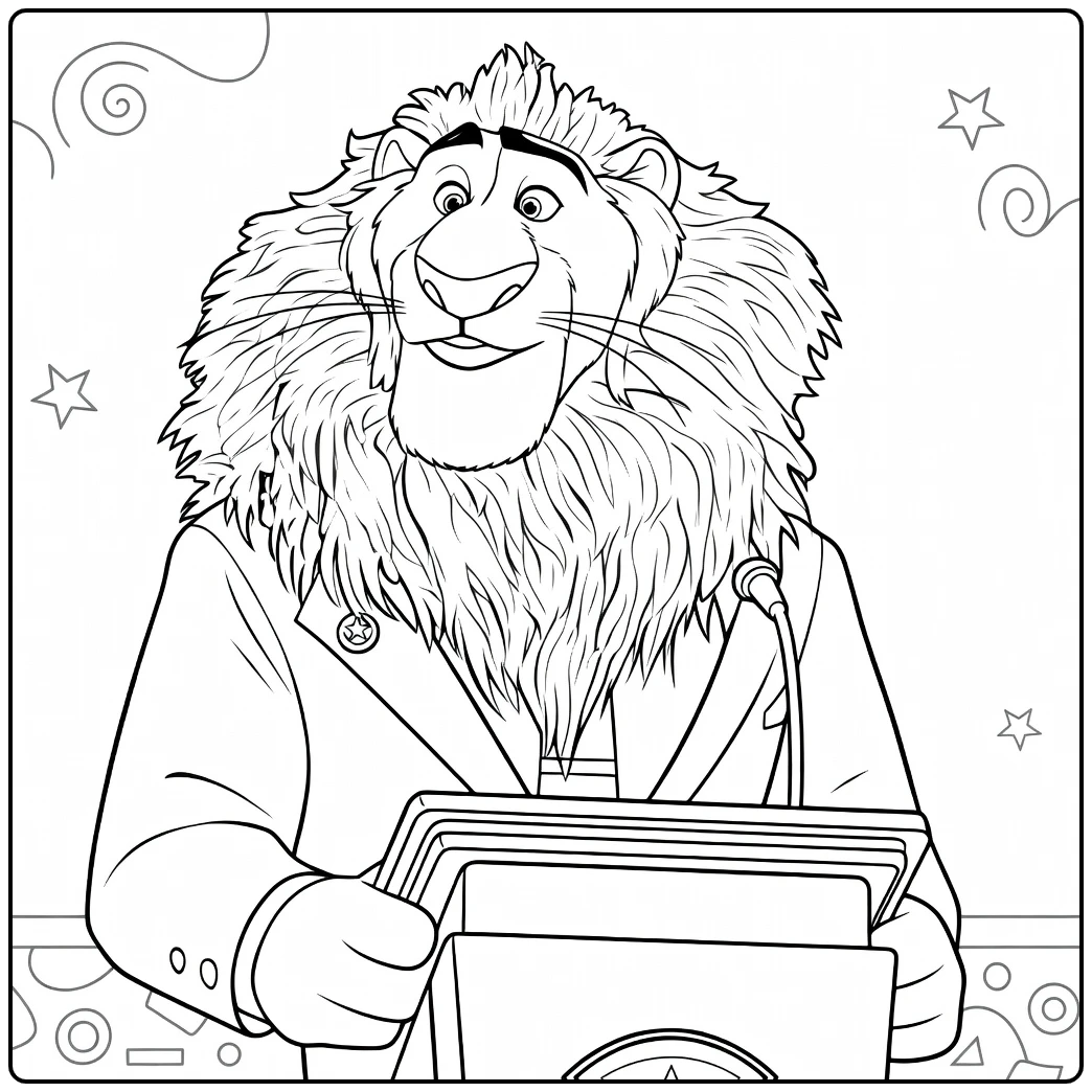 Mayor Lionheart Giving a Speech Lion in Suit coloring page