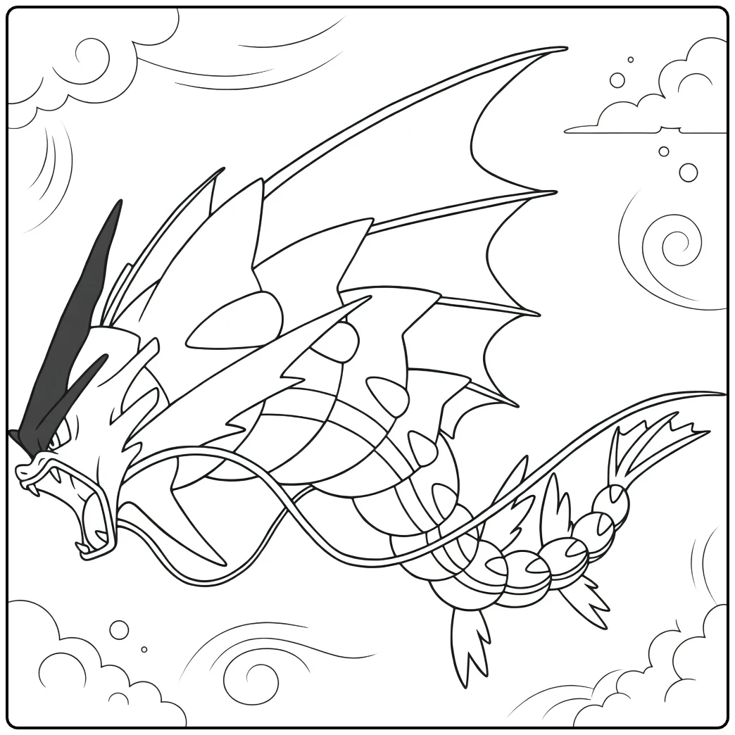 Mega Gyarados Water Pokemon Wind and Bubbles coloring page