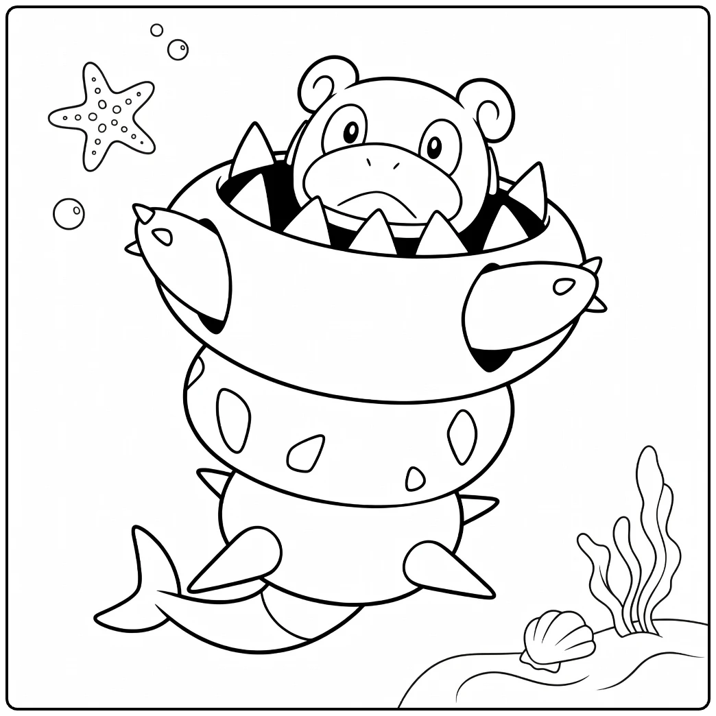 Mega Slowbro Water Pokemon in Sea Adventure coloring page