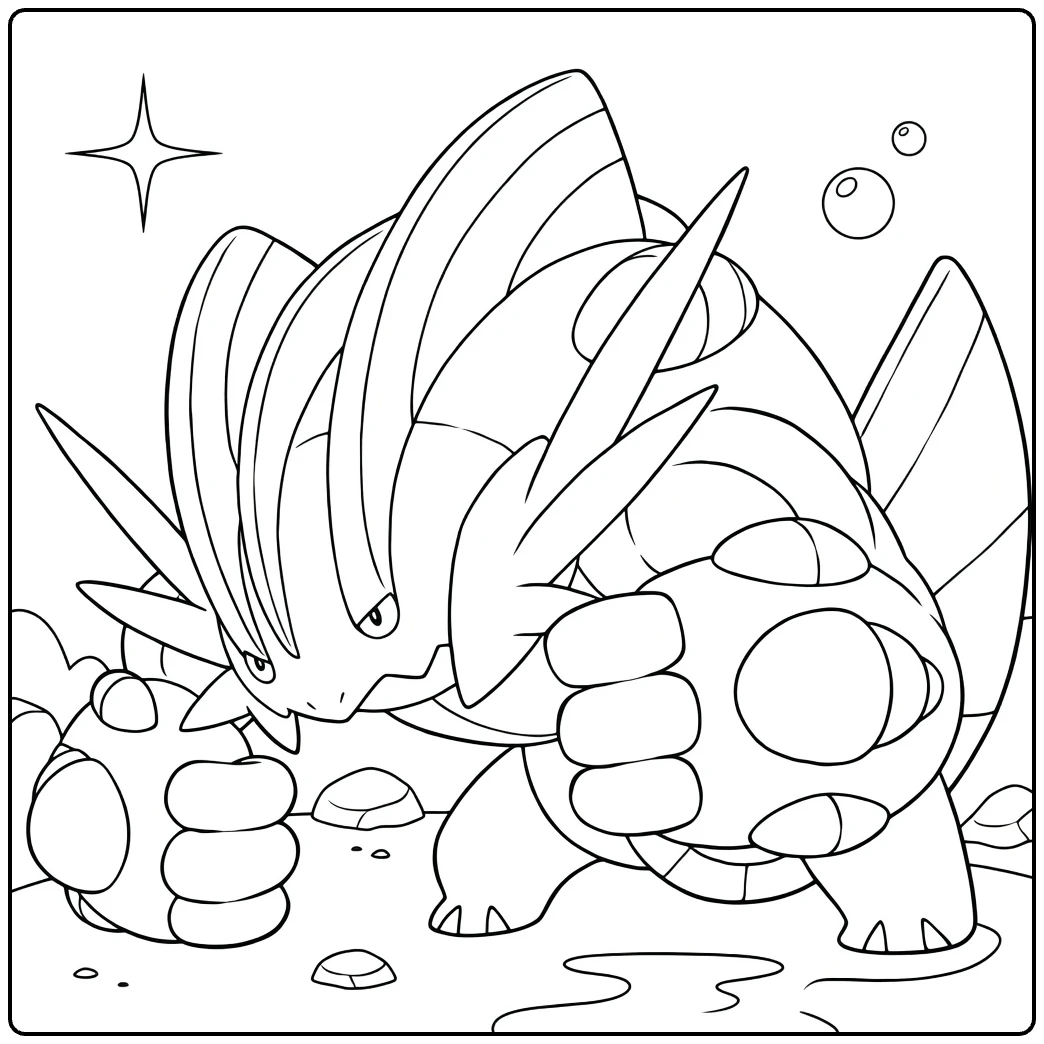 Mega Swampert Water Pokemon Battle Pose coloring page