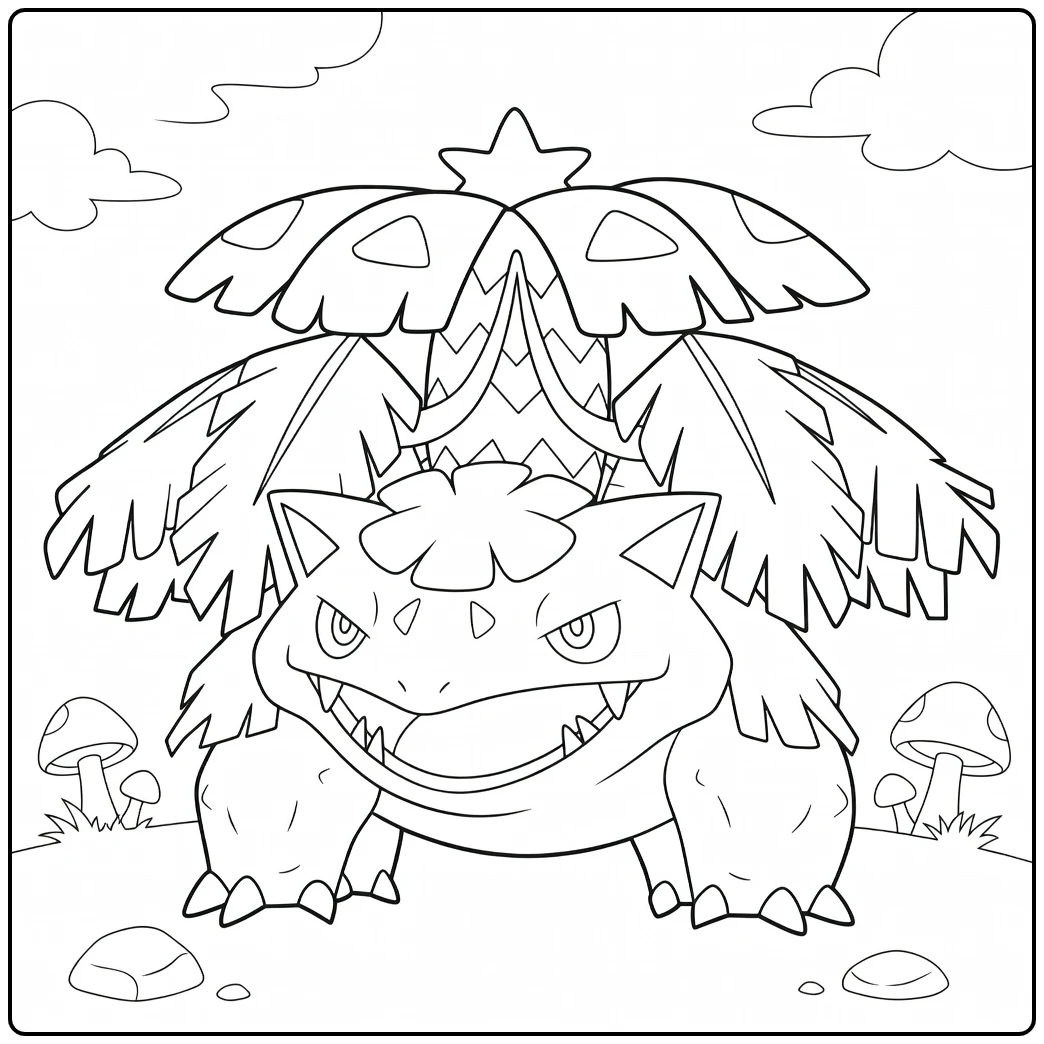 Mega Venusaur in Powerful Nature Setting coloring page