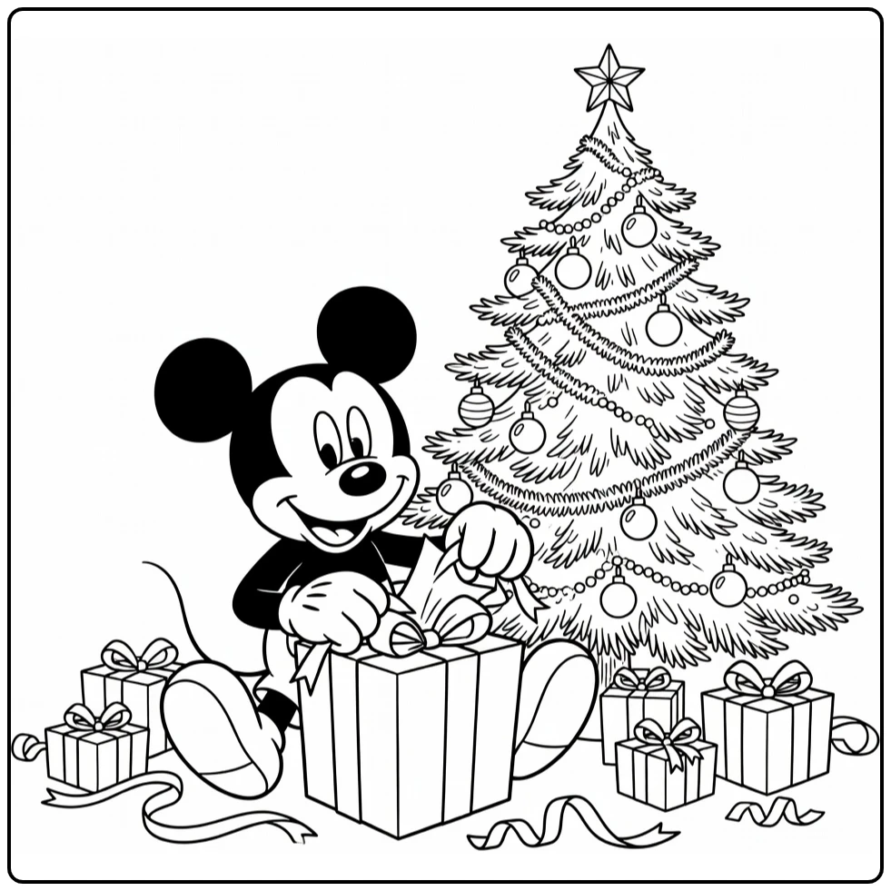 Mickey Mouse Christmas Tree with Gifts coloring page
