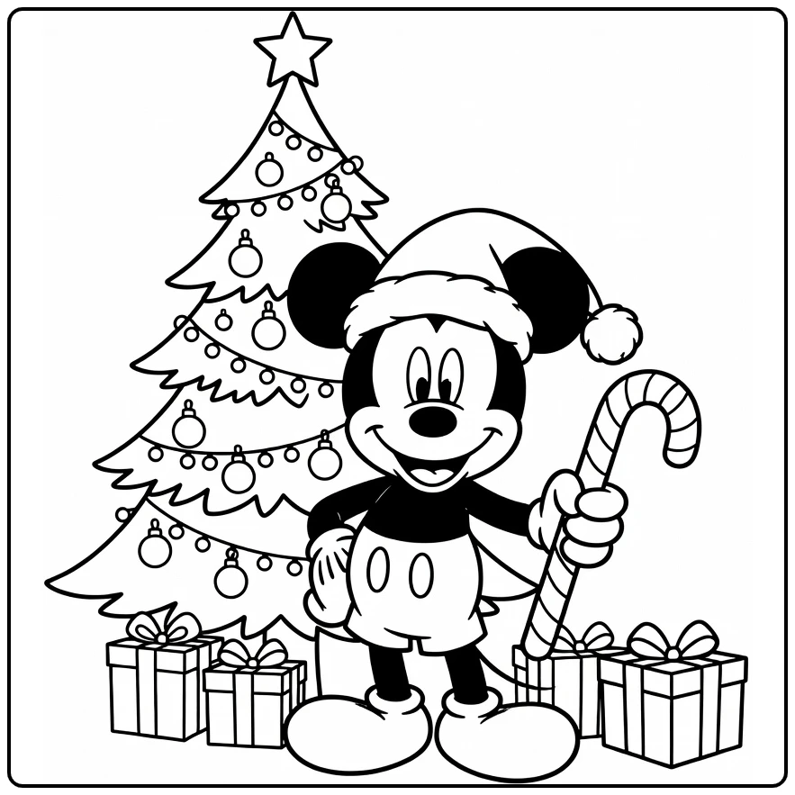Mickey Mouse Christmas Tree with Gifts coloring page