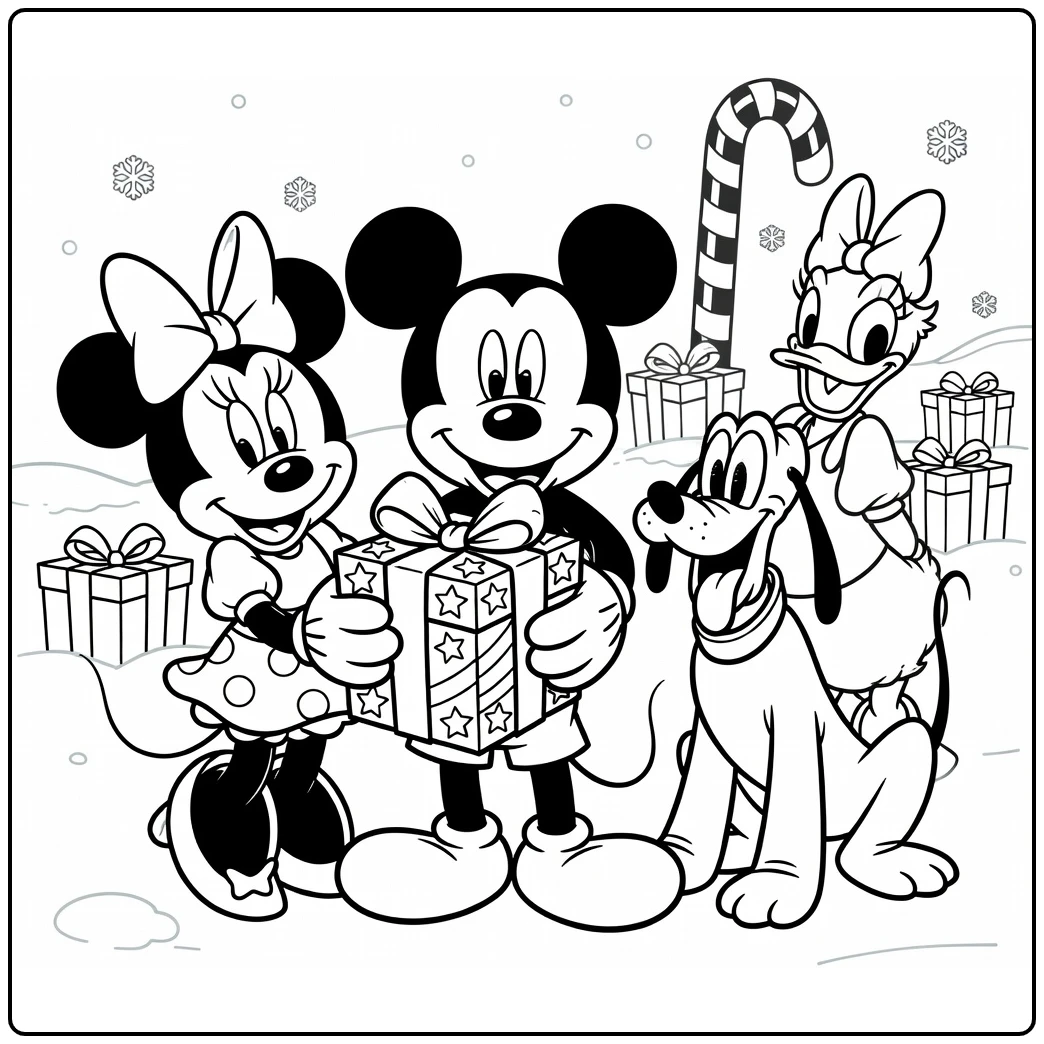 Mickey Mouse Christmas with Friends coloring page