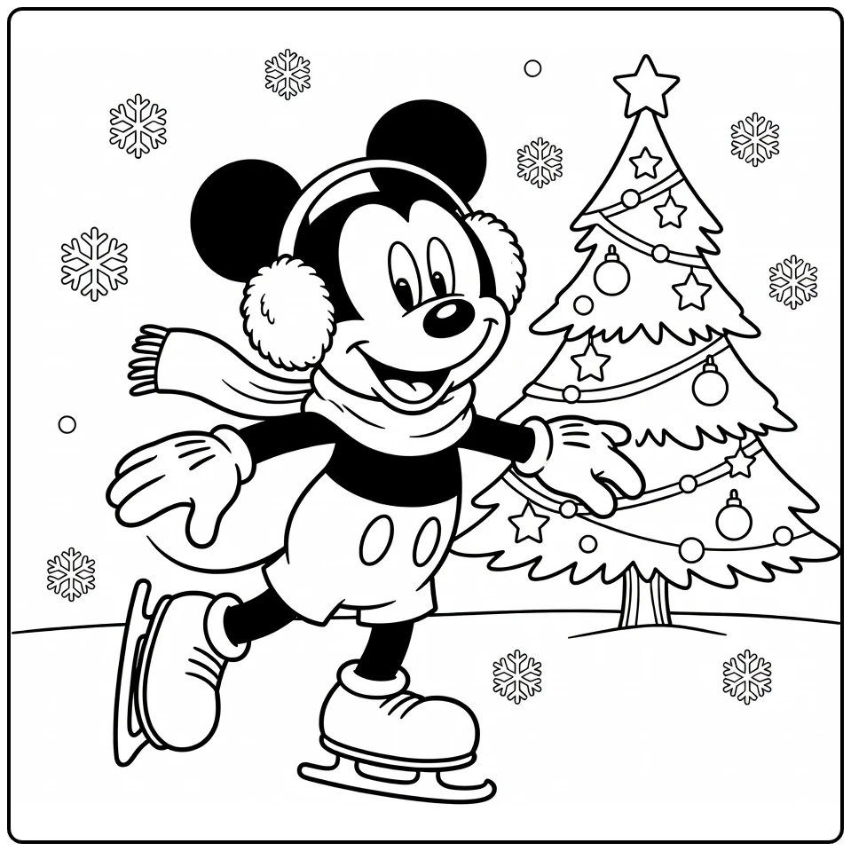 Smiling Mickey Mouse Christmas on Ice coloring page