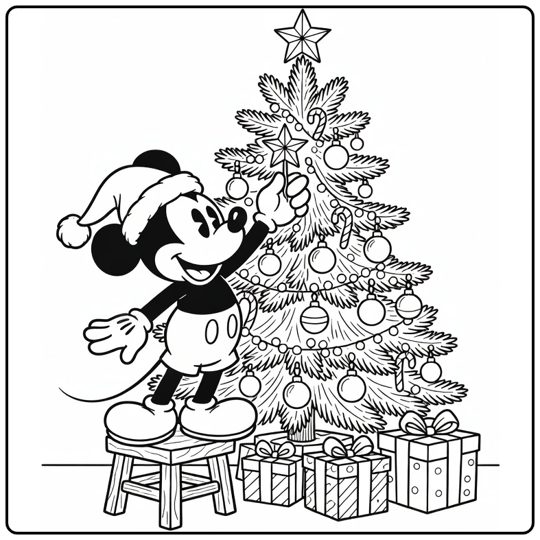 Mickey Mouse Christmas and Santa Hat coloring page