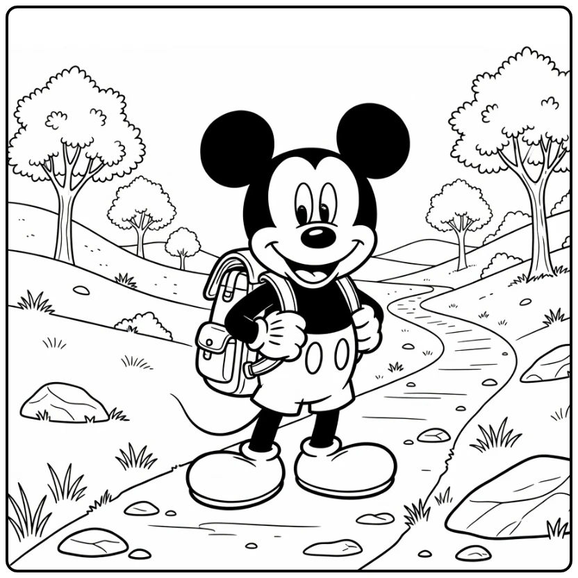 Mickey Mouse Excited Hiking Adventure coloring page