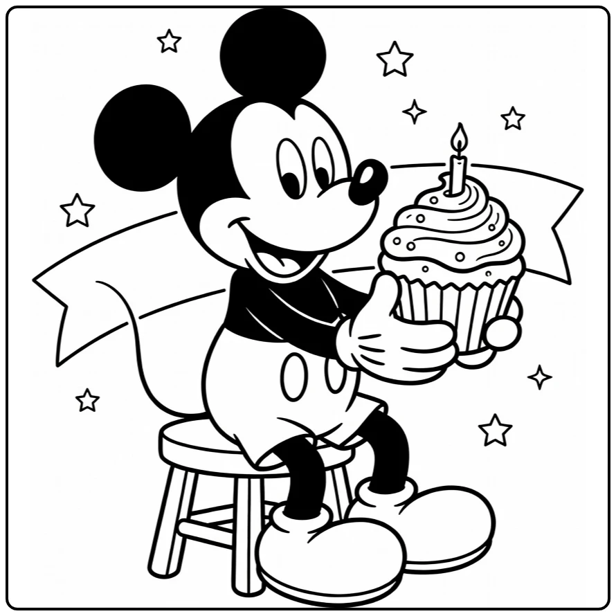 Mickey Mouse and Big Cupcake coloring page