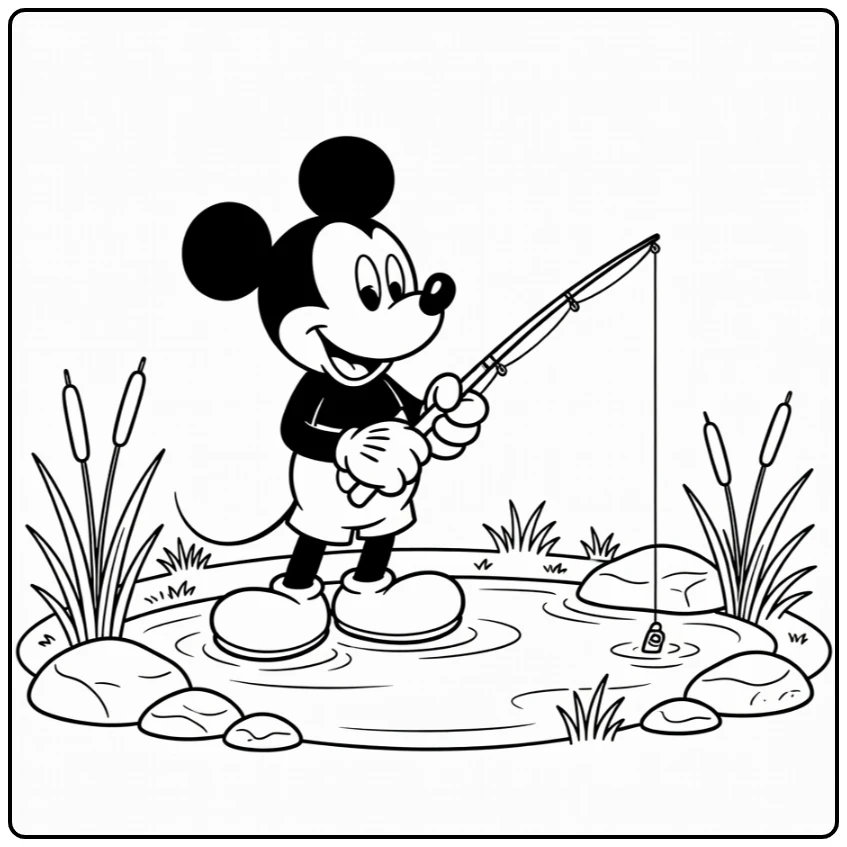 Mickey Mouse Fishing at Quiet Pond coloring page