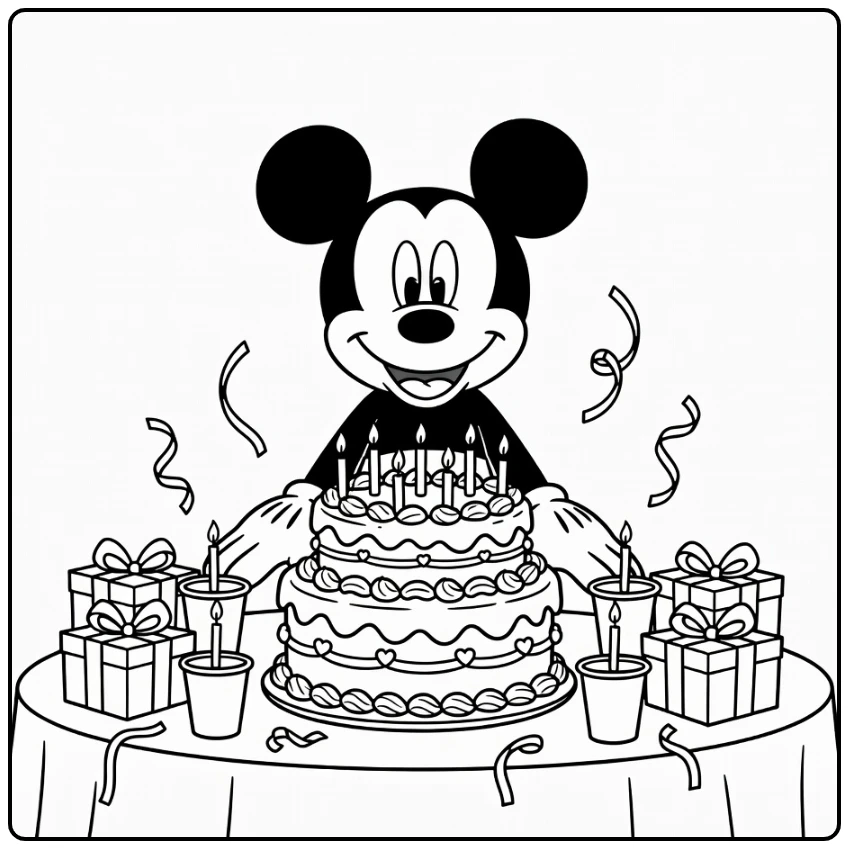 Mickey Mouse Birthday Behind Party Table coloring page