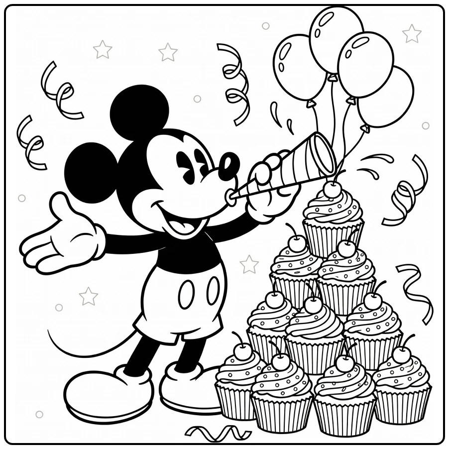 Mickey Mouse Birthday Blowing Party Horn coloring page