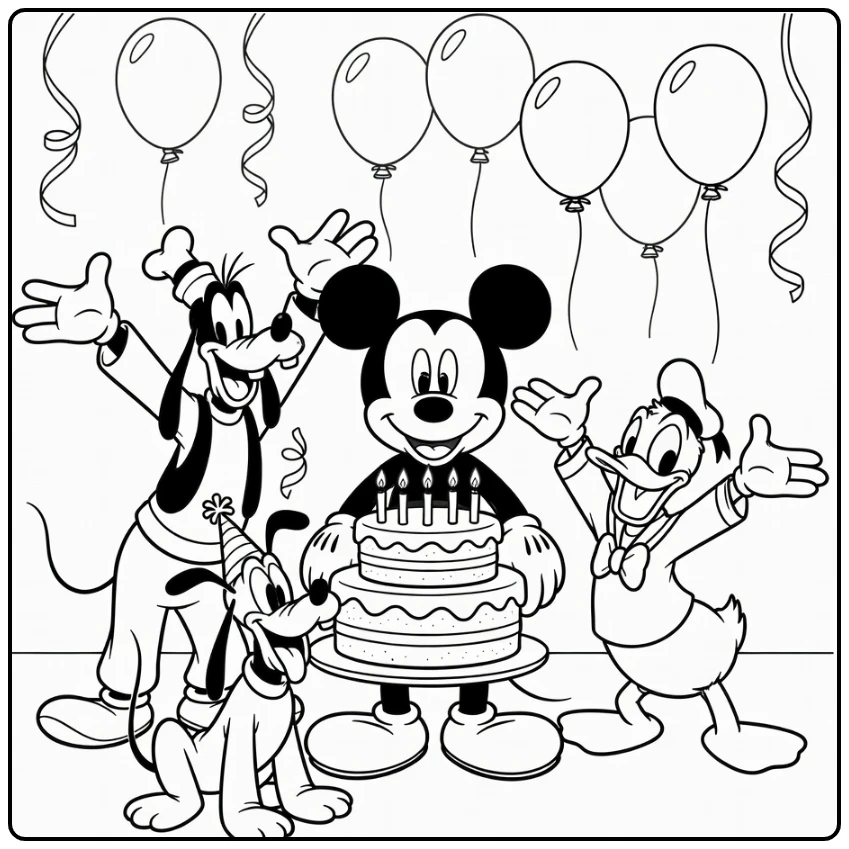 Mickey Mouse Birthday Blowing Candles coloring page