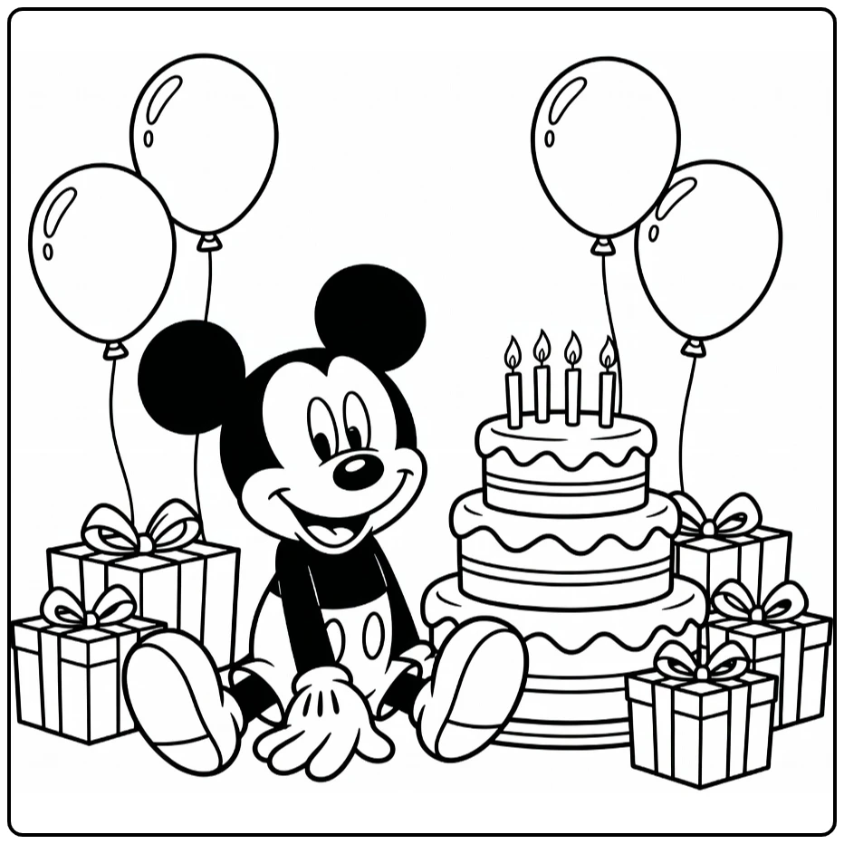 Mickey Mouse Birthday Cake Balloons coloring page