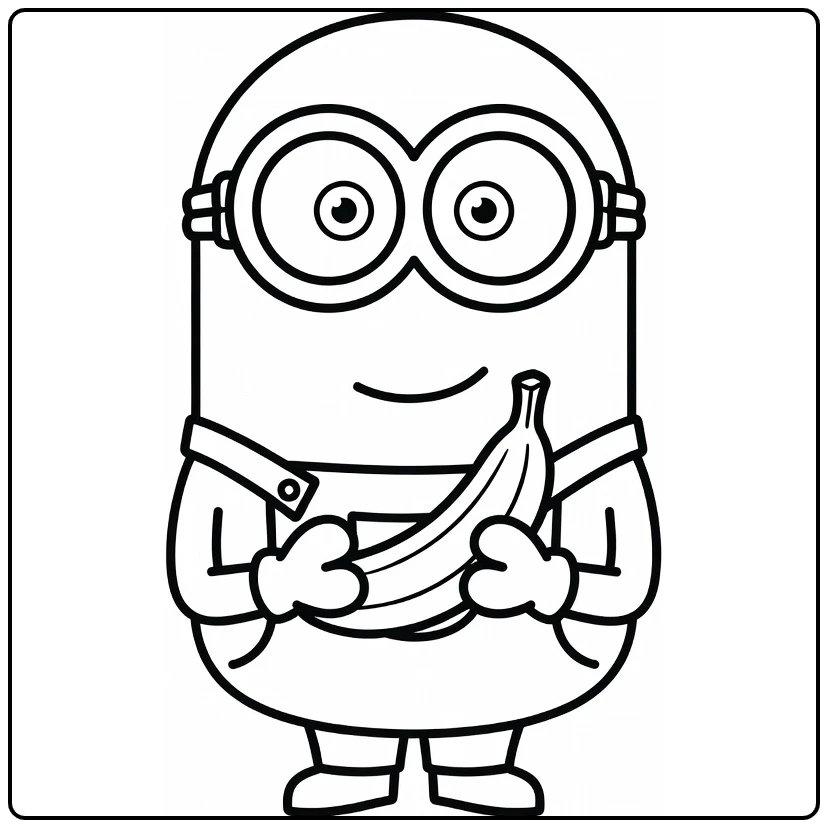 Easy Smiling Minion with Banana coloring page