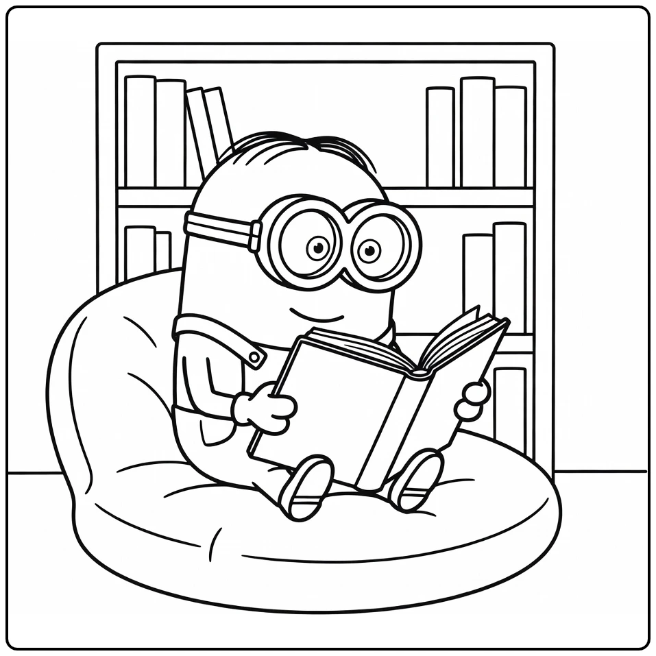Easy Reading Minion on a Pillow coloring page