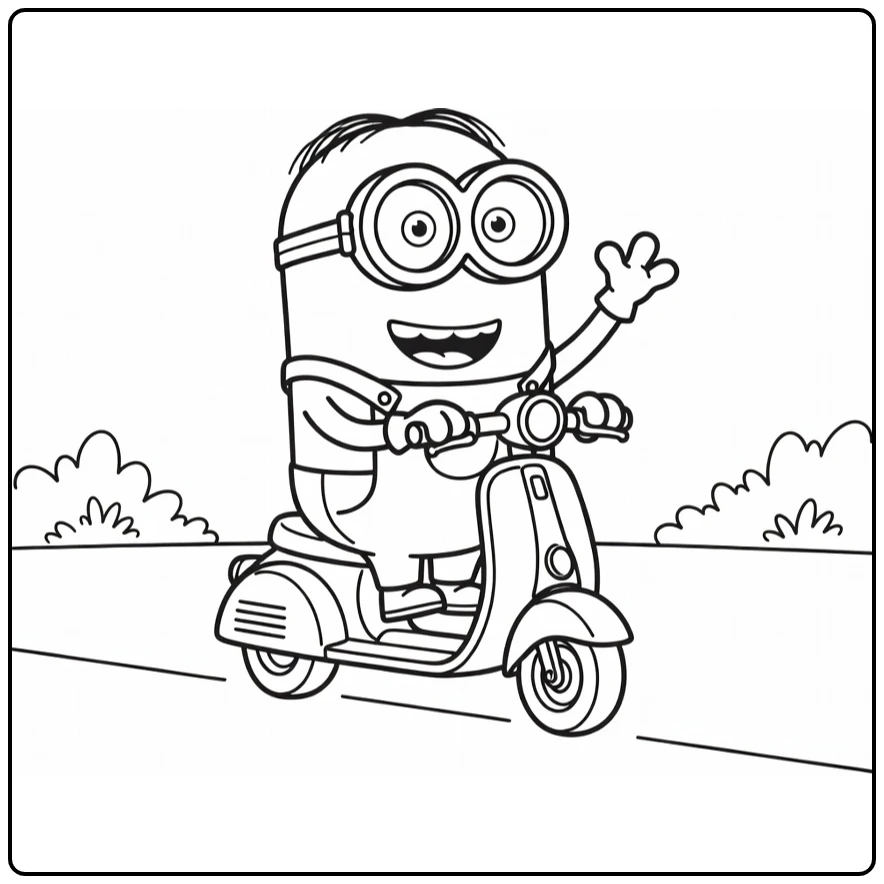 Easy Minion on Small Scooter coloring page