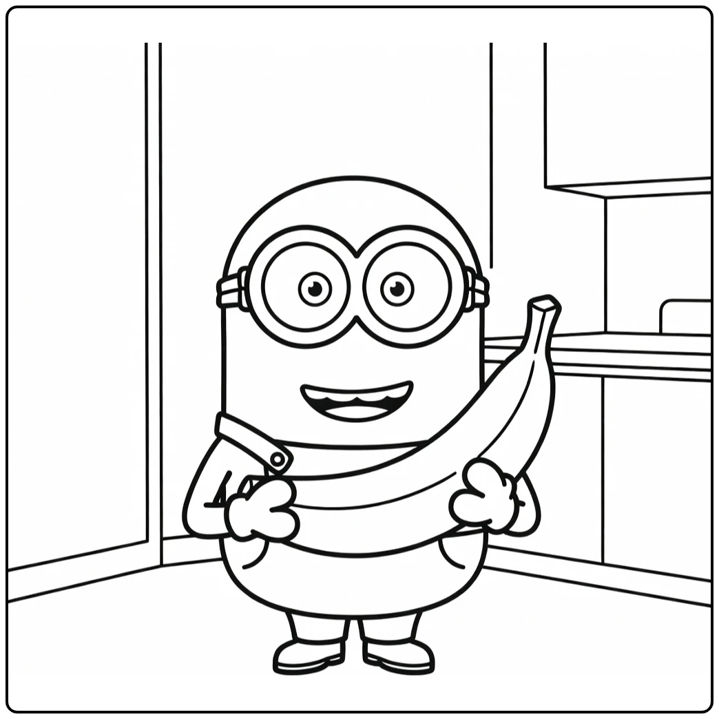 Easy Minion Smiling with Big Banana coloring page