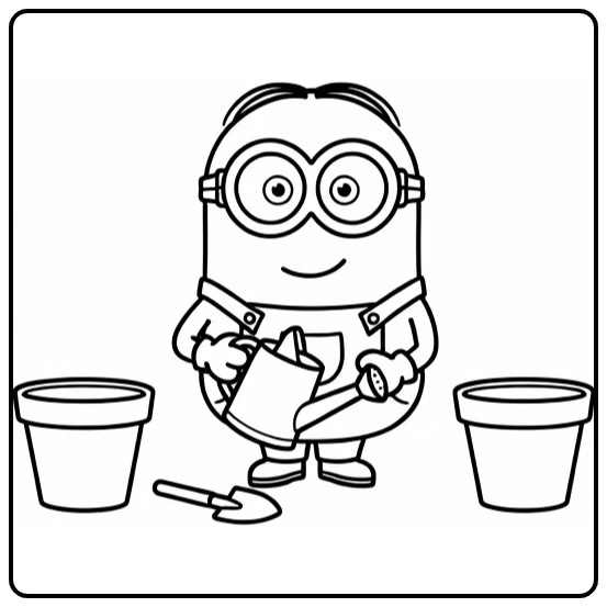 Easy Minion with Watering Can and Pots coloring page