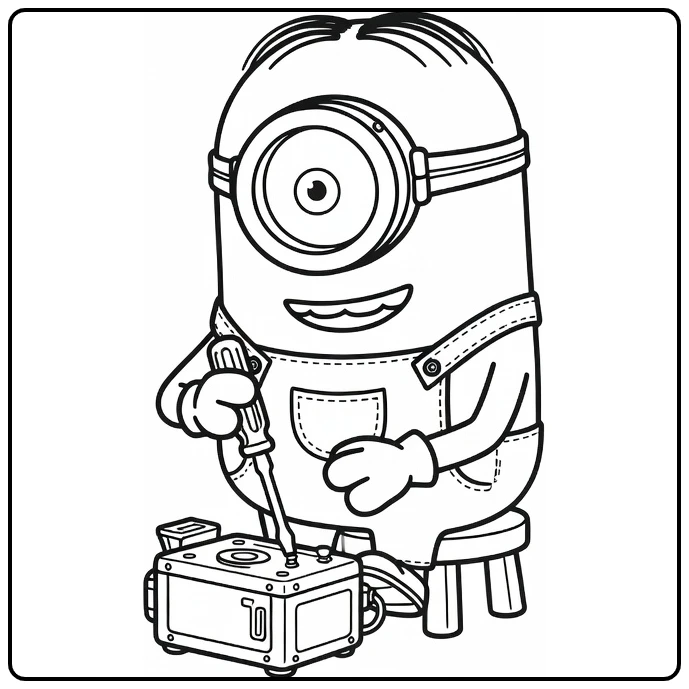 Easy Minion on Stool with Screwdriver coloring page