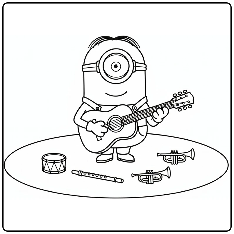 Easy Minion Playing Guitar with Instruments coloring page