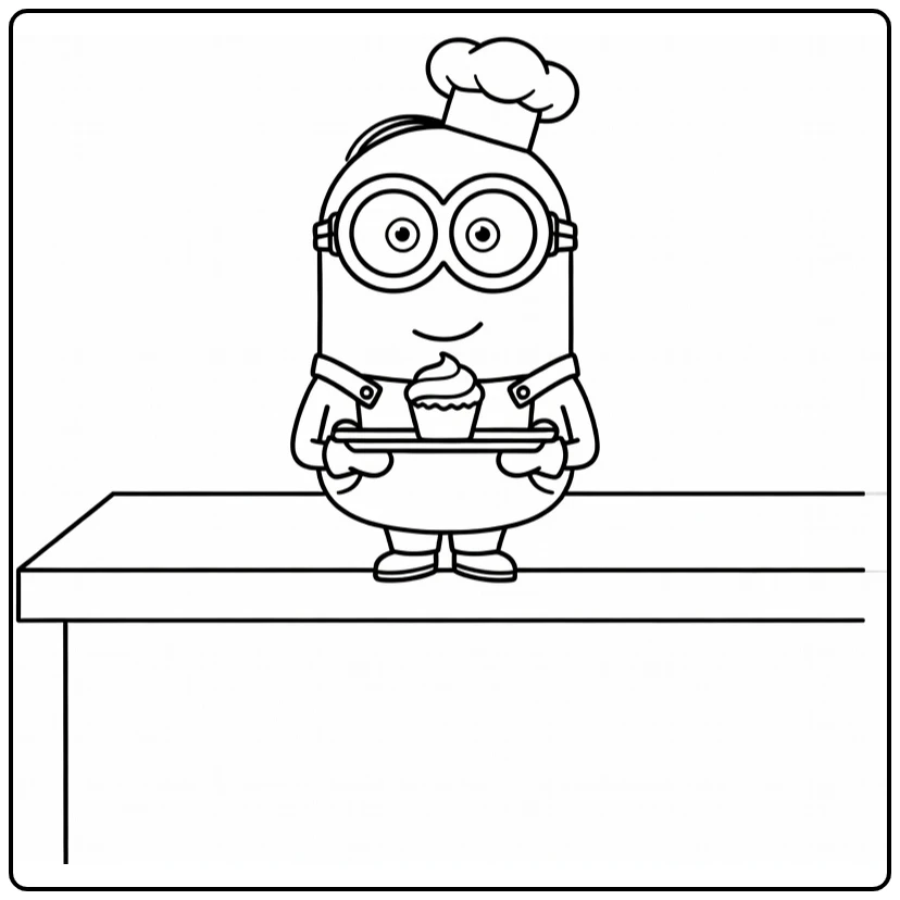 Easy Minion as Cook with Cupcake coloring page