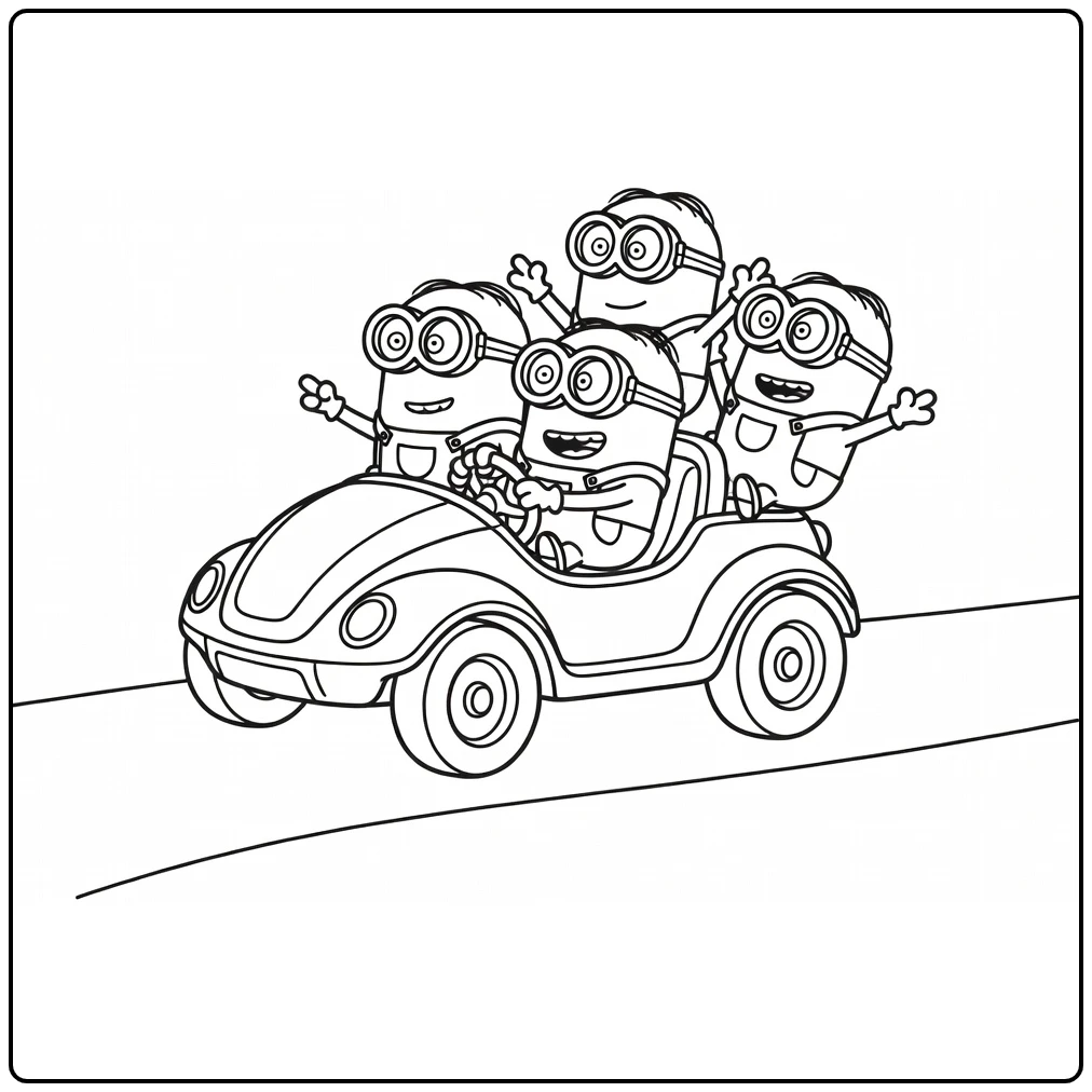 Despicable Me 4 Minions Riding with Goggles coloring page