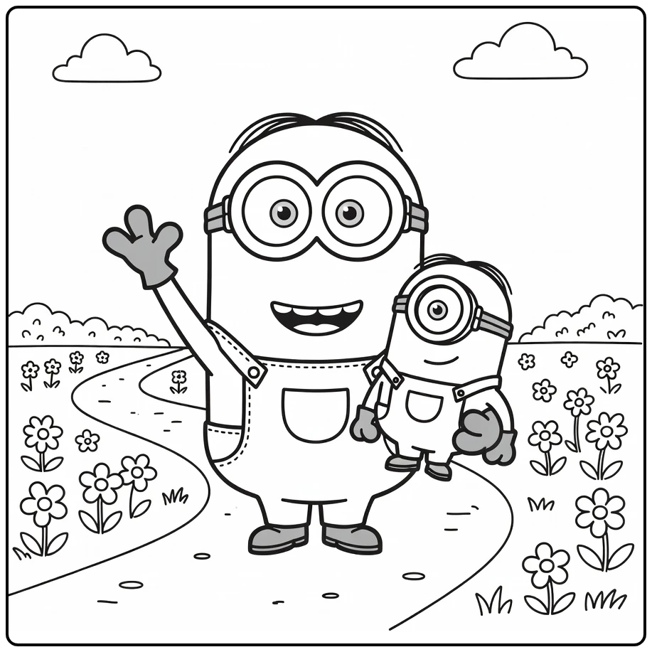 Minions Bob Walking with Tim Under Arm coloring page