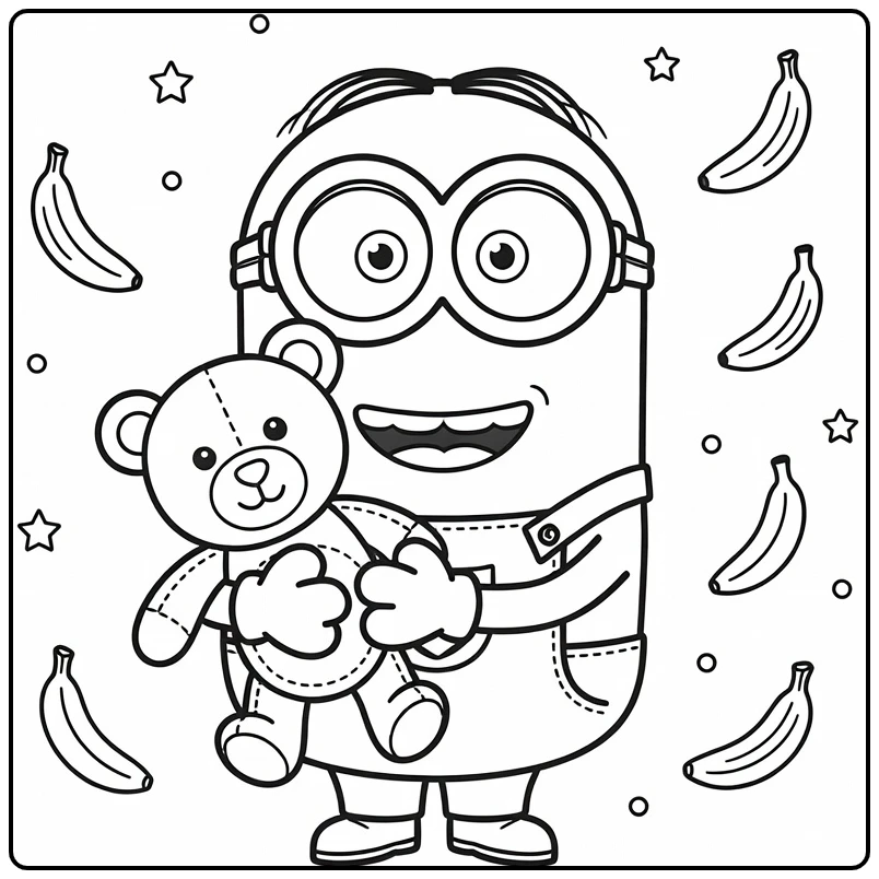 Minions Bob Bananas and Confetti coloring page