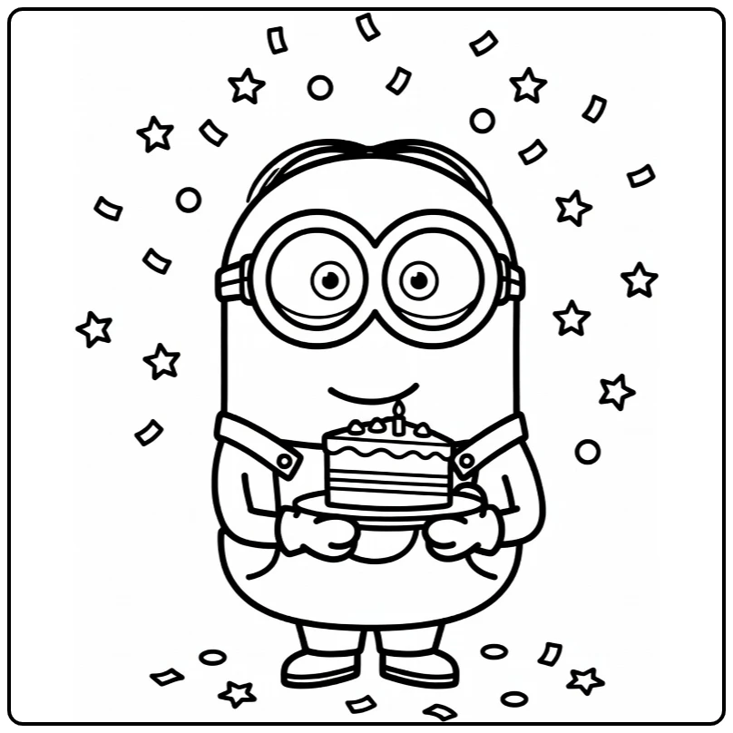Minions Birthday Party Minion with Cake and Glasses coloring page