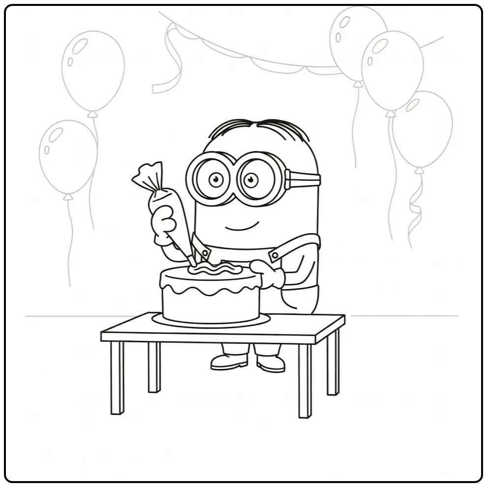 Minions Minion with Birthday Cake coloring page