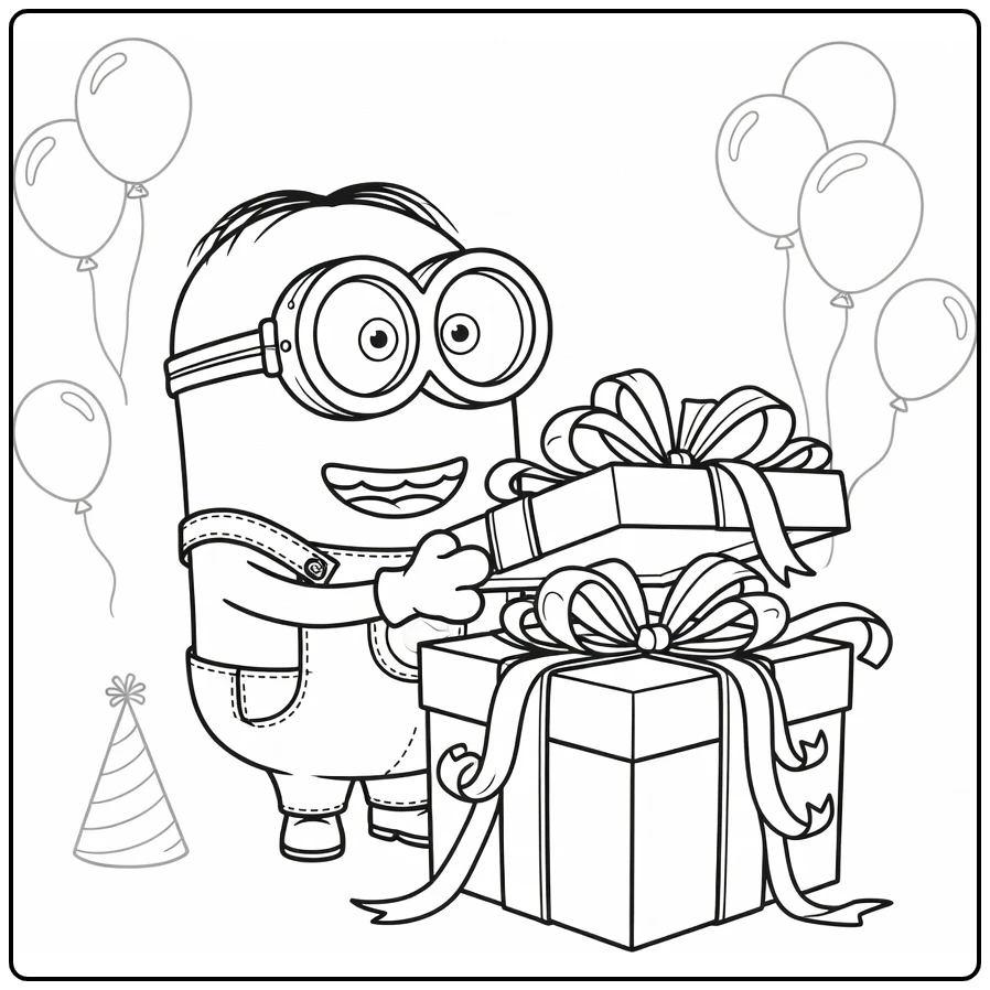 Minions Minion with Birthday Gift coloring page