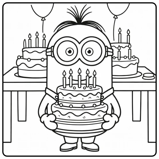 Minions Minion Birthday Cake Holding coloring page