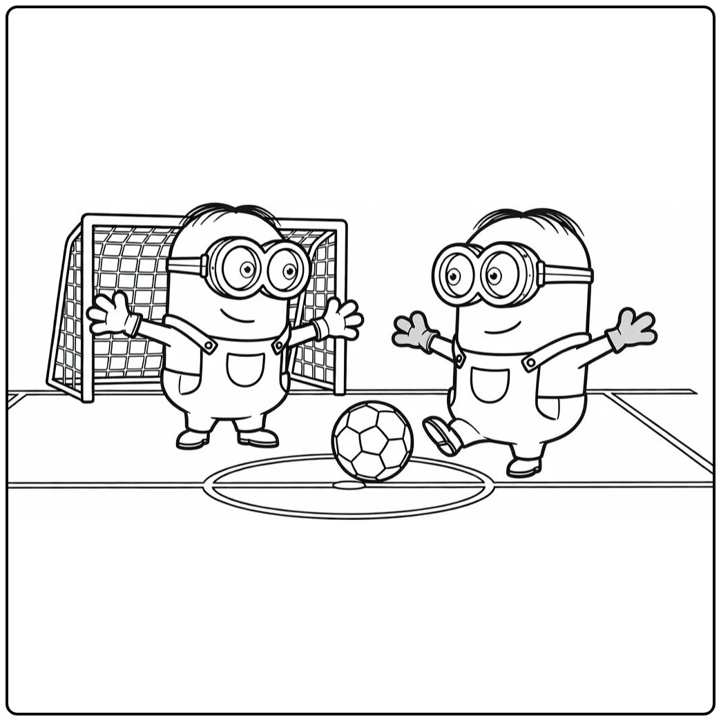 Minions Soccer Ball Goalkeeper and Striker in Duel coloring page