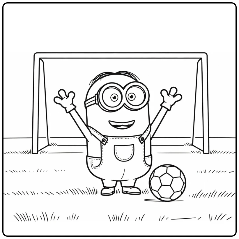 Minions Soccer Ball Minion Celebrating Goal Arms Raised coloring page