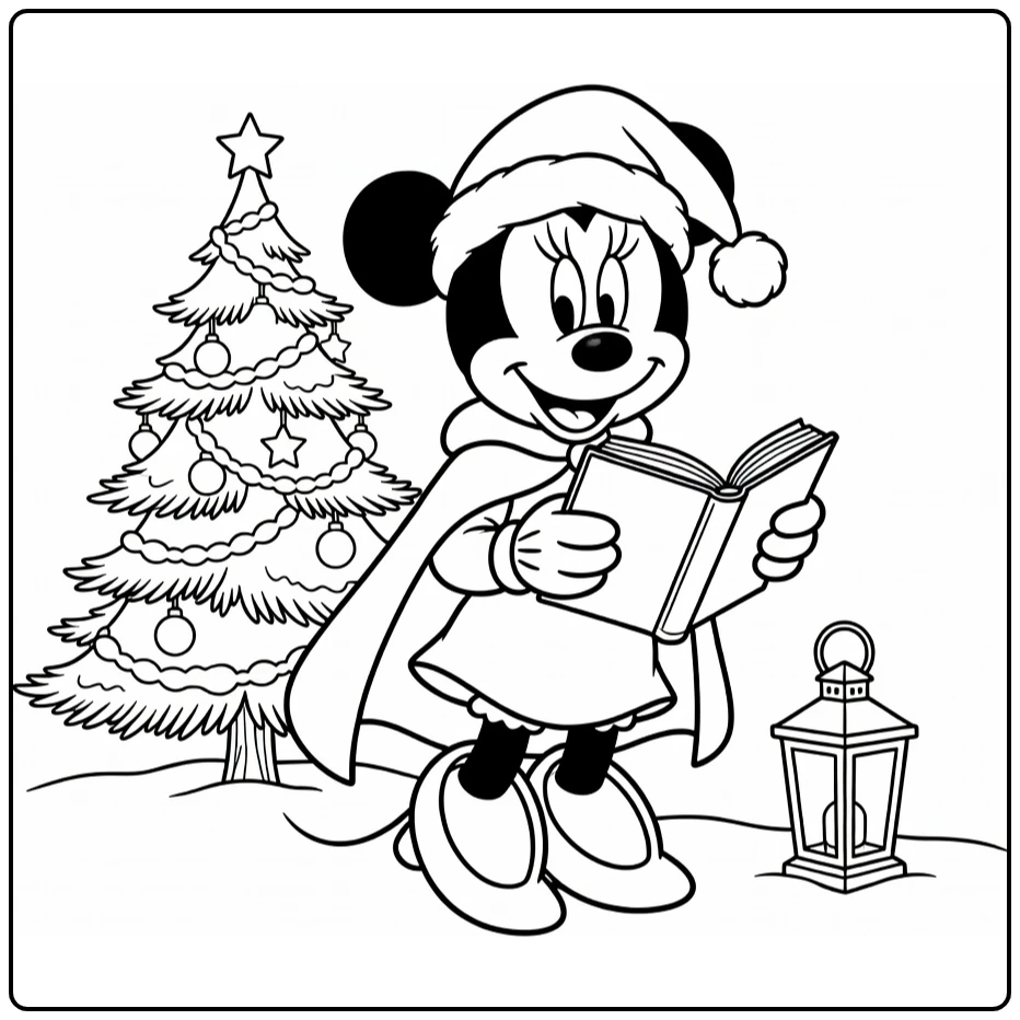 Minnie Mouse Christmas Cape Santa Hat Lantern coloring page