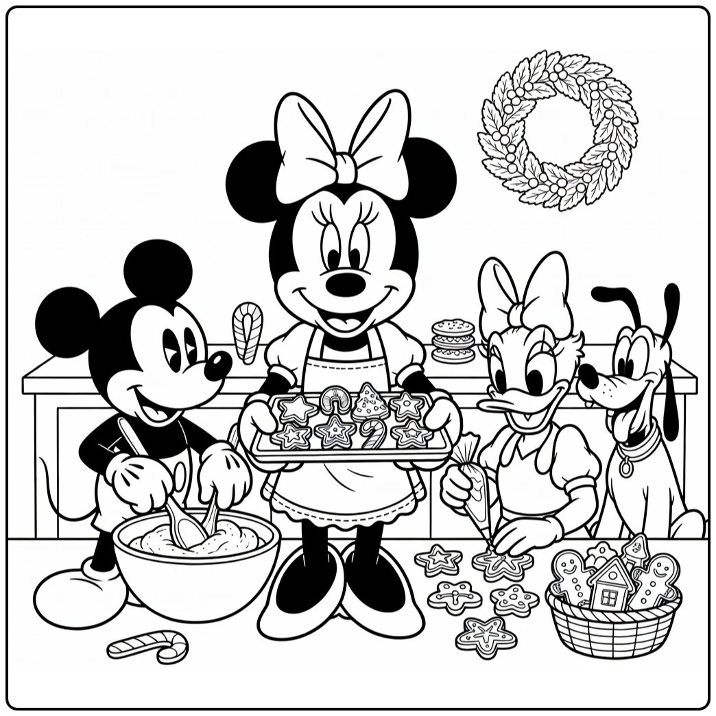 Minnie Mouse Christmas Mickey Daisy Pluto Bakery coloring page