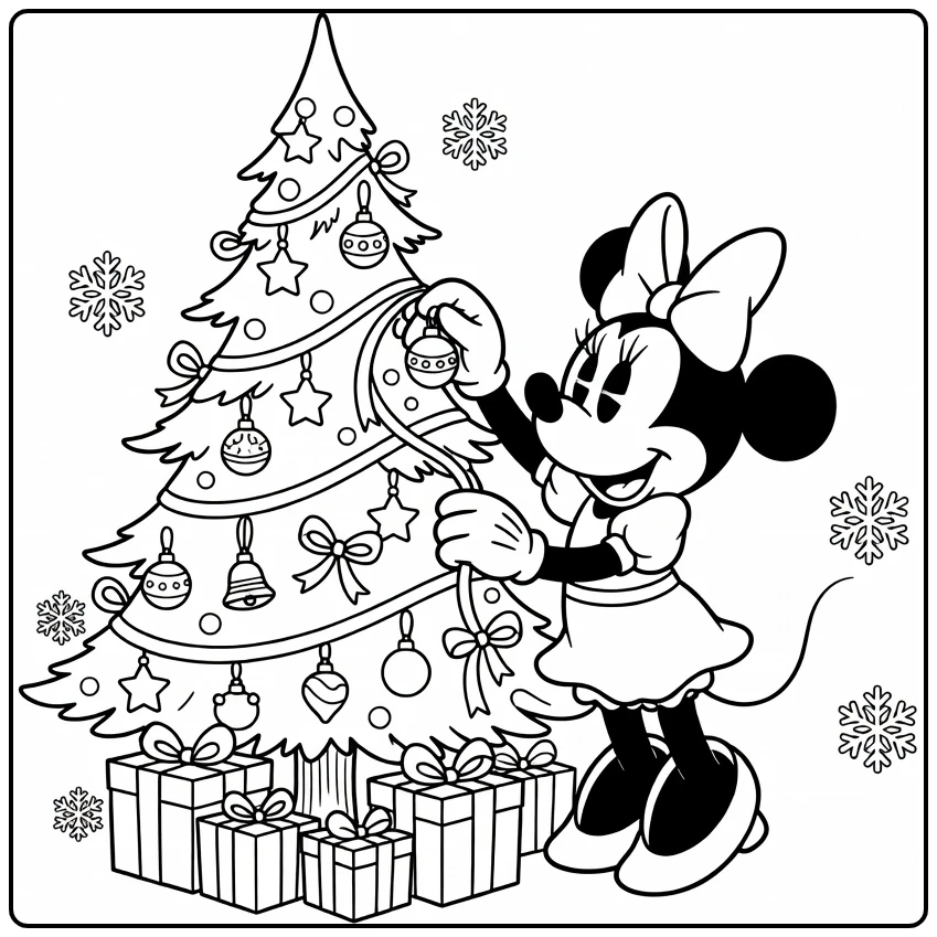 Minnie Mouse Christmas Ornaments and Gifts coloring page