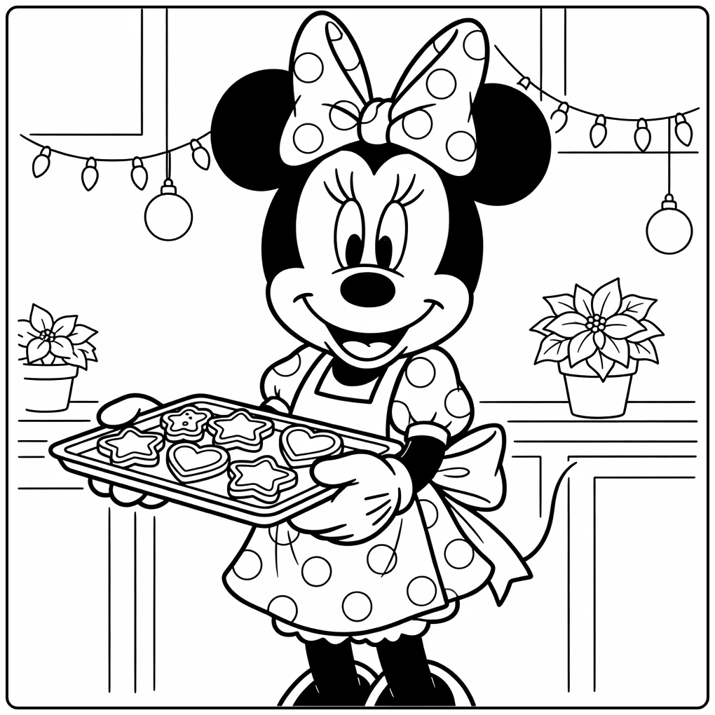 Minnie Mouse Apron and Christmas Cookies coloring page