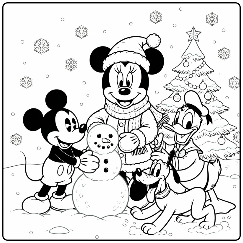 Minnie Mouse Christmas Winter Fun with Friends coloring page