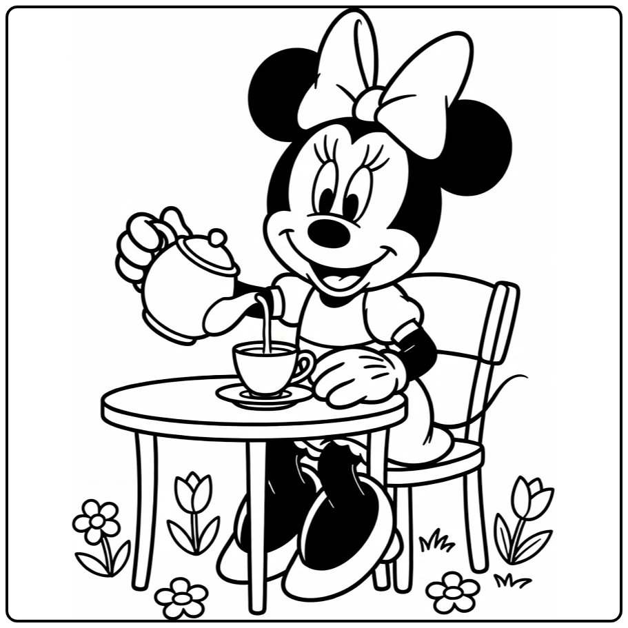 Minnie Mouse Small Tea Table with Flowers coloring page