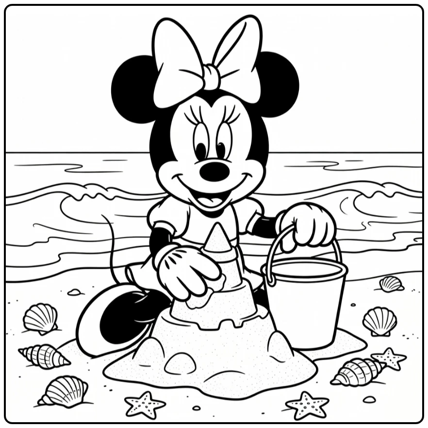 Minnie Mouse Sea with Bucket Shells coloring page
