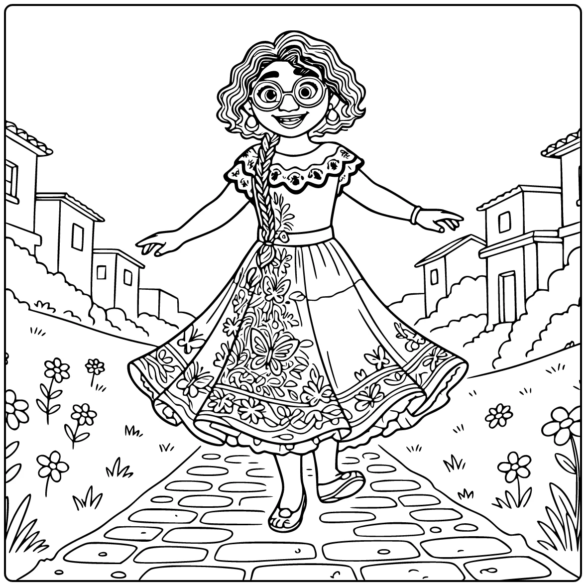 Mirabel Madrigal Dancing with Skirt Encanto coloring page