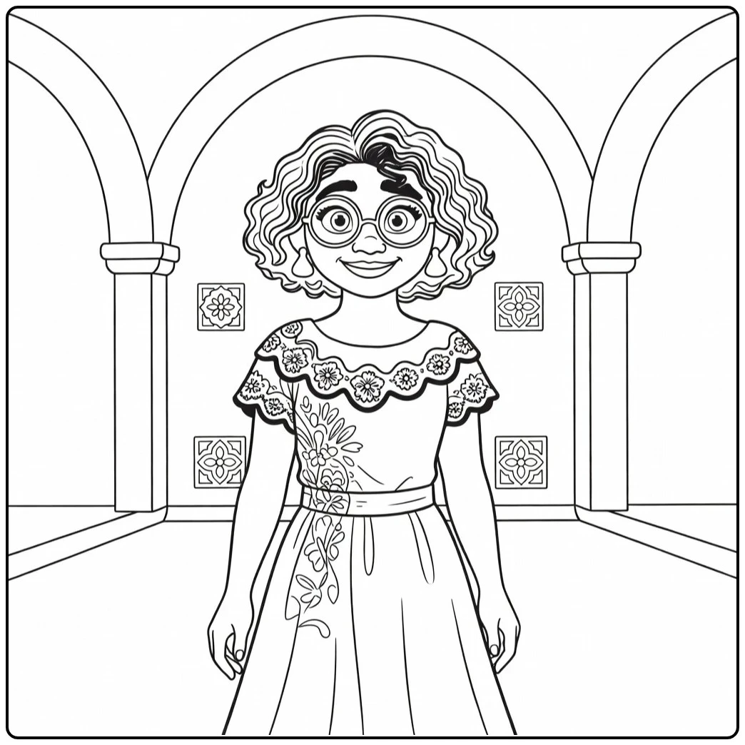 Mirabel Madrigal Confident in Casita Courtyard coloring page